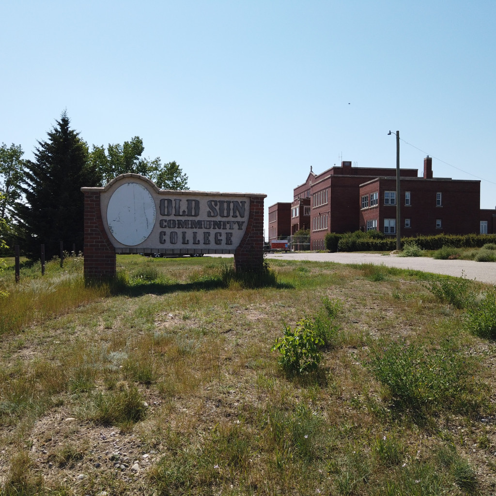 Entrance to Old Sun Community College, taken during digital documentation August 2020. From Brendon Many Bears and Joey Big Snake.