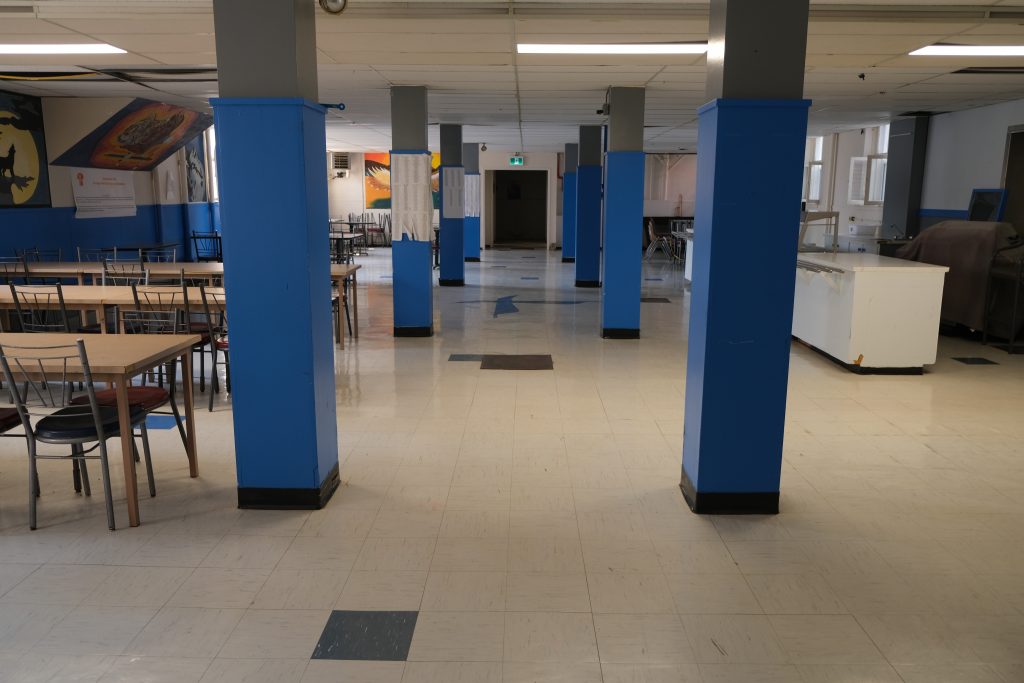 UnBQ cafeteria, formerly the Blue Quills IRS dining room. Taken during digital documentation, August 2022. From Madisen Hvidberg.