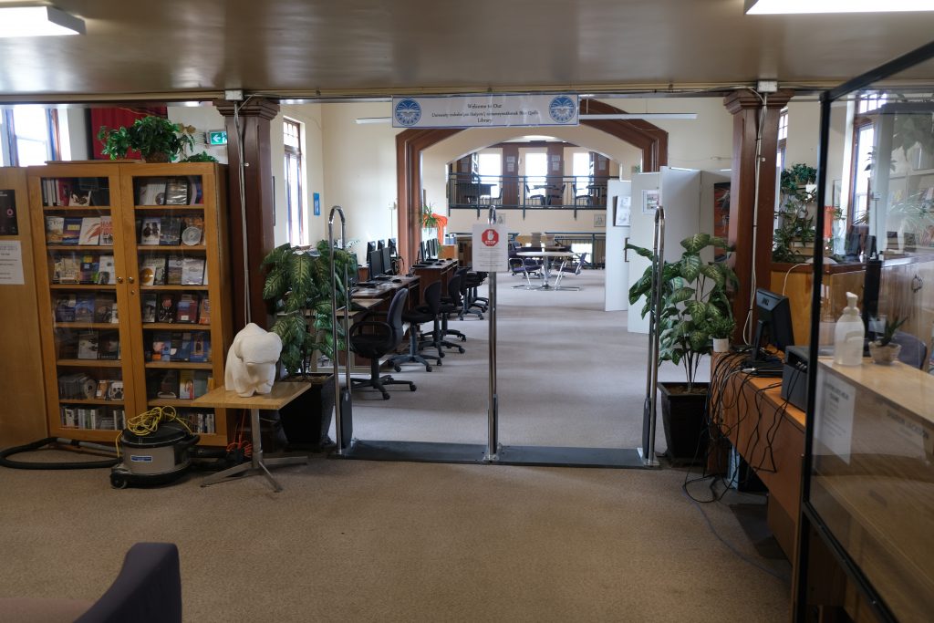 UnBQ library, formerly the Blue Quills IRS chapel. Taken during digital documentation, August 2021. From Zoe Cascadden.