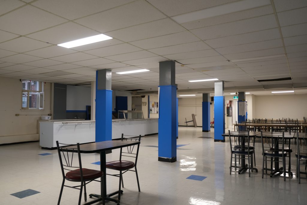 UnBQ cafeteria, formerly the Blue Quills IRS dining room. Taken during digital documentation, August 2022. From Madisen Hvidberg.