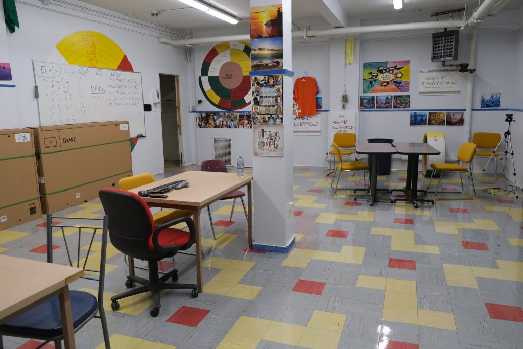 UnBQ basement classroom, formerly the south part of the girls' playroom. Taken during digital documentation, August 2022. From Madisen Hvidberg.