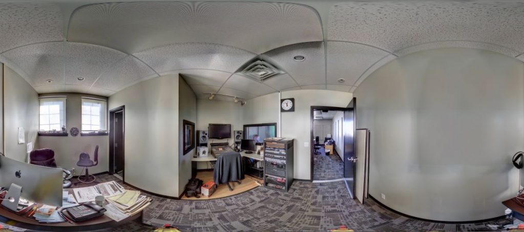 Photo of Siksika News offices on the forth floor, formerly the Sr. Boys' dormitory of Old Sun IRS. Photo from digital capture of Old Sun, August 2020.