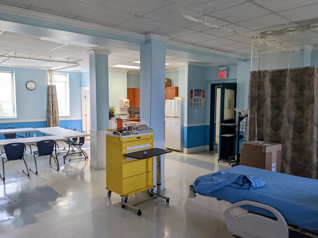 Photo of the fourth floor nursing classroom, formerly the Sr. Girls' dormitory of Old Sun IRS, September 2022. Photo Source: Madisen Hvidberg.