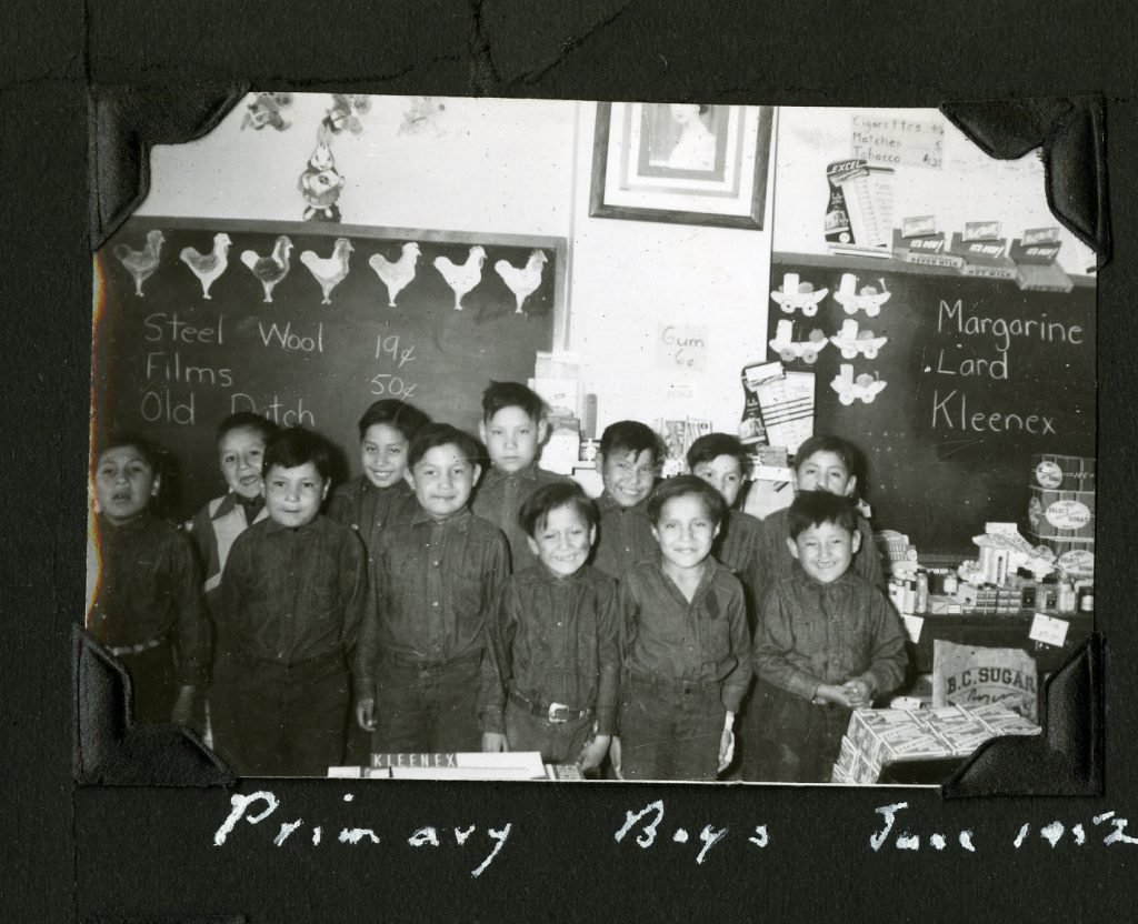 Students in one of the classrooms of Old Sun IRS, ca. 1952. Photo Source: Shingwauk Residential Schools Centre, Algoma University