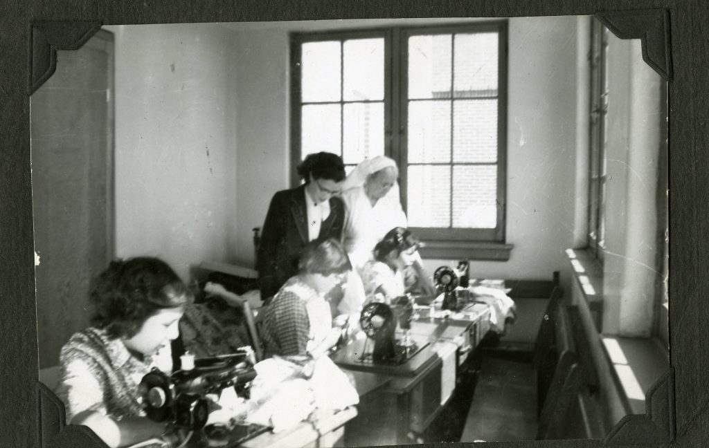 Sewing class on the third floor of Old Sun IRS, 1950-1966. Photo Source: Shingwauk Residential Schools Centre, Algoma University.