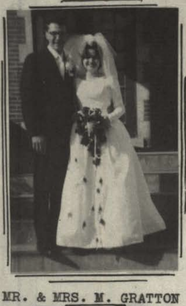 Mr and Mrs M Gratton Wedding. Front entrance, exterior. Blue Quills Yearbook 1964-1965, PDF pg3.