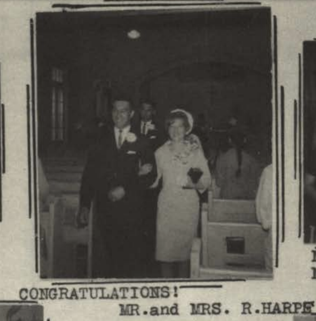 Harpe Wedding. Chapel. Blue Quills Yearbook 1964-1965, PDF pg 10. 
https://searchprovincialarchives.alberta.ca/uploads/r/provincial-archives-of-alberta/5/8/c/58cfaf66ddd0242d3b552b53461bff1f115d33ceffaf0570c83c49a7f4f2bf80/PR1971.0220.5781AC.pdf