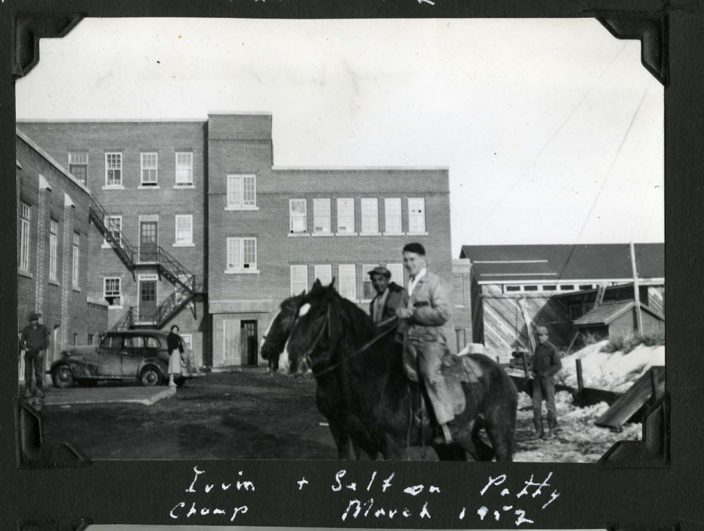 Showing the fire escapes on the back of the school in 1952. Shingwauk Residential Schools Centre, Algoma University.