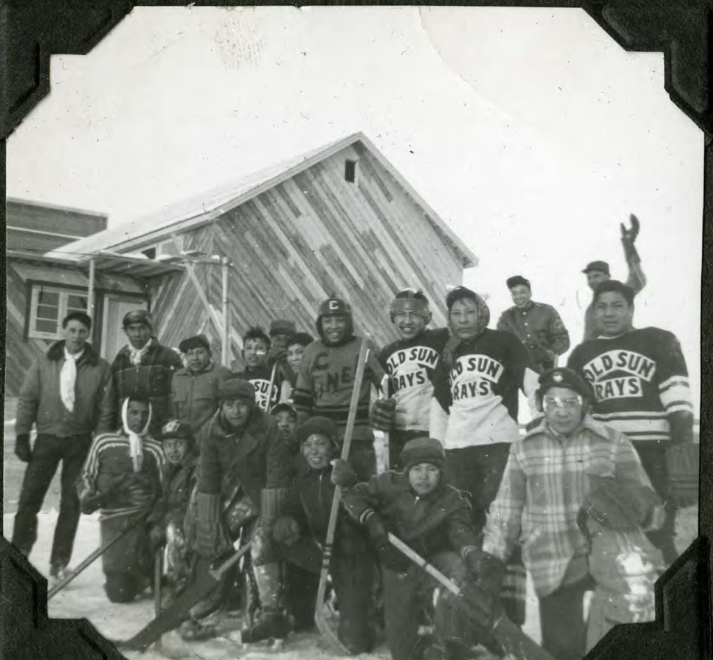 Sports were an important part of student life at Old Sun and something many survivors recall with pride. In the winter, the hockey rink was located outside the exit from the boys' playroom. Old Sun Rays 1950s. Shingwauk Residential Schools Centre, Algoma University