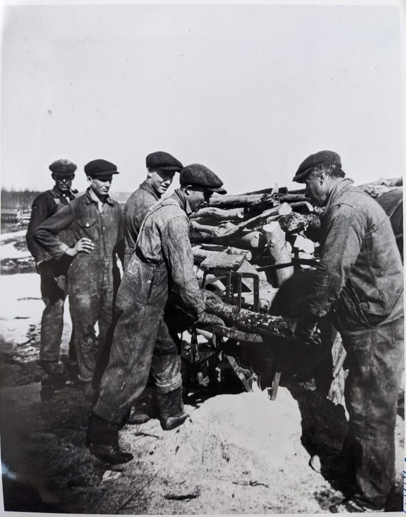 Students and staff gathering wood, between 1959-1966. PR2010.0475 from The Provincial Archives of Alberta, Open Copyright.