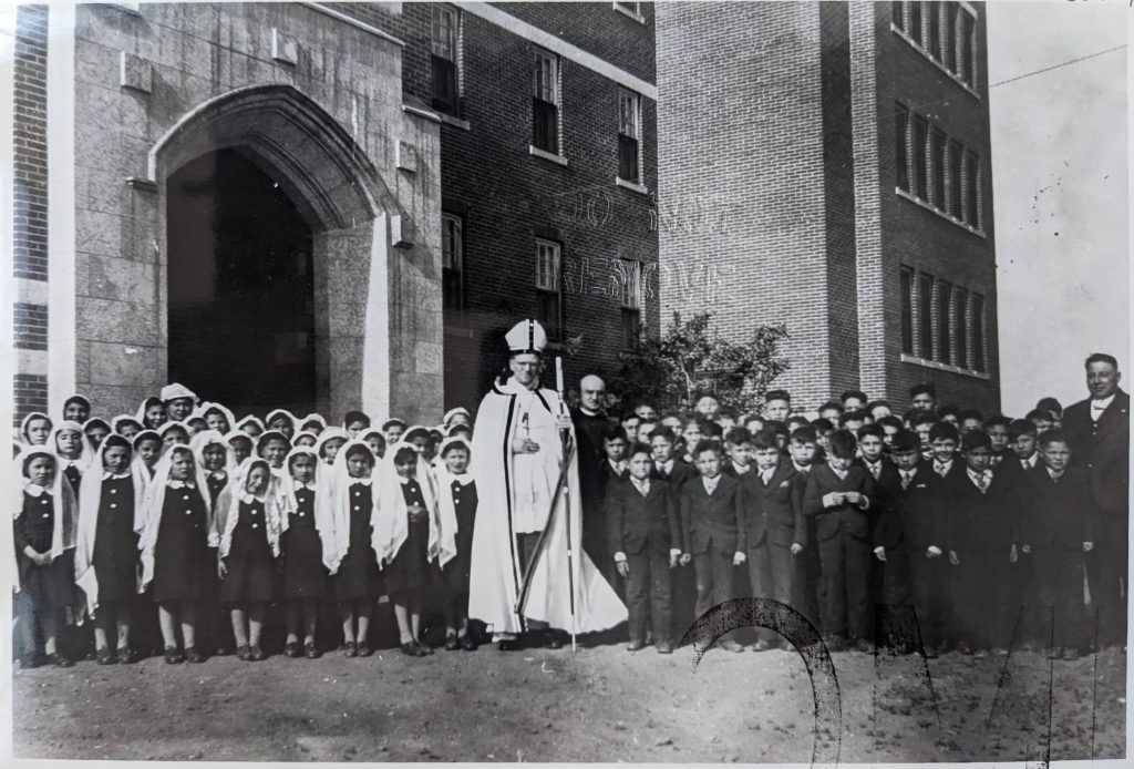 Students outside of Blue Quills, date unknown. OB2104 from The Provincial Archives of Alberta, Open Copyright.