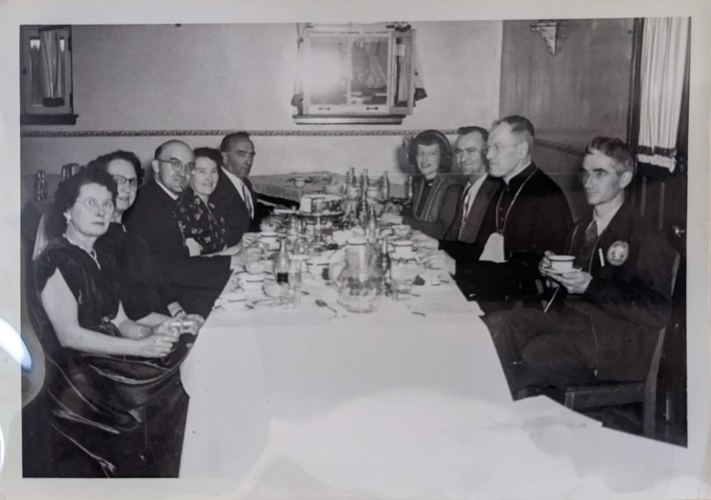 Staff dinner including R. P. Bennet Rollande, likely at Blue Quills, date unknown. PR1973.0248/287 from The Provincial Archives of Alberta, Open Copyright.