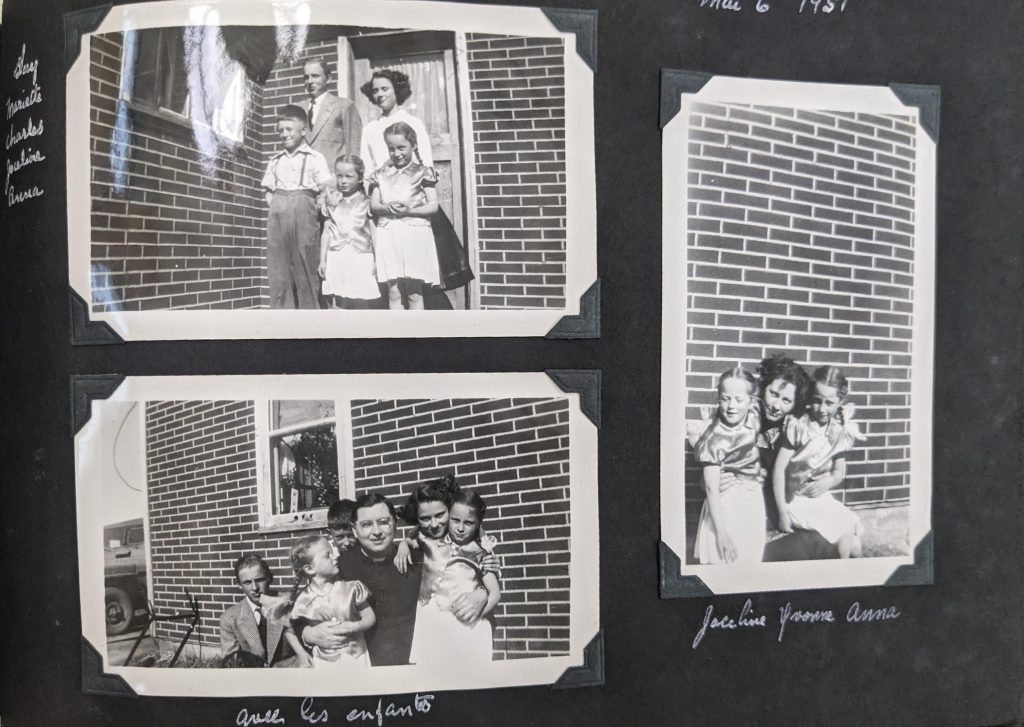 A photo album page showing staff and families at various buildings around the grounds of Blue Quills, between 1947-1951. PR1973.0248/864 from The Provincial Archives of Alberta, Open Copyright.