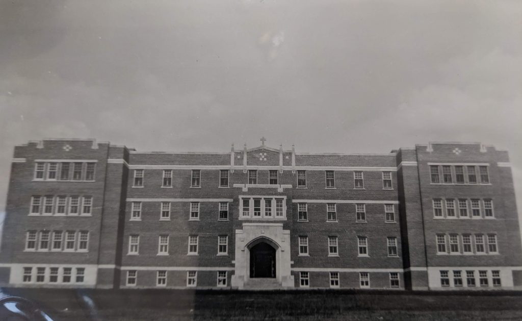 The exterior of Blue Quills, between 1947-1951. PR1973.0248/864 from The Provincial Archives of Alberta, Open Copyright.