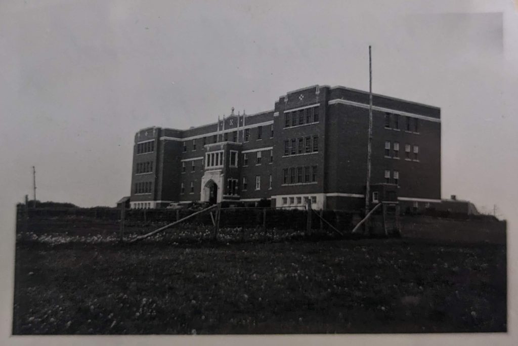 The exterior of Blue Quills, between 1938-1949. PR1973.0248/871  from The Provincial Archives of Alberta, Open Copyright.