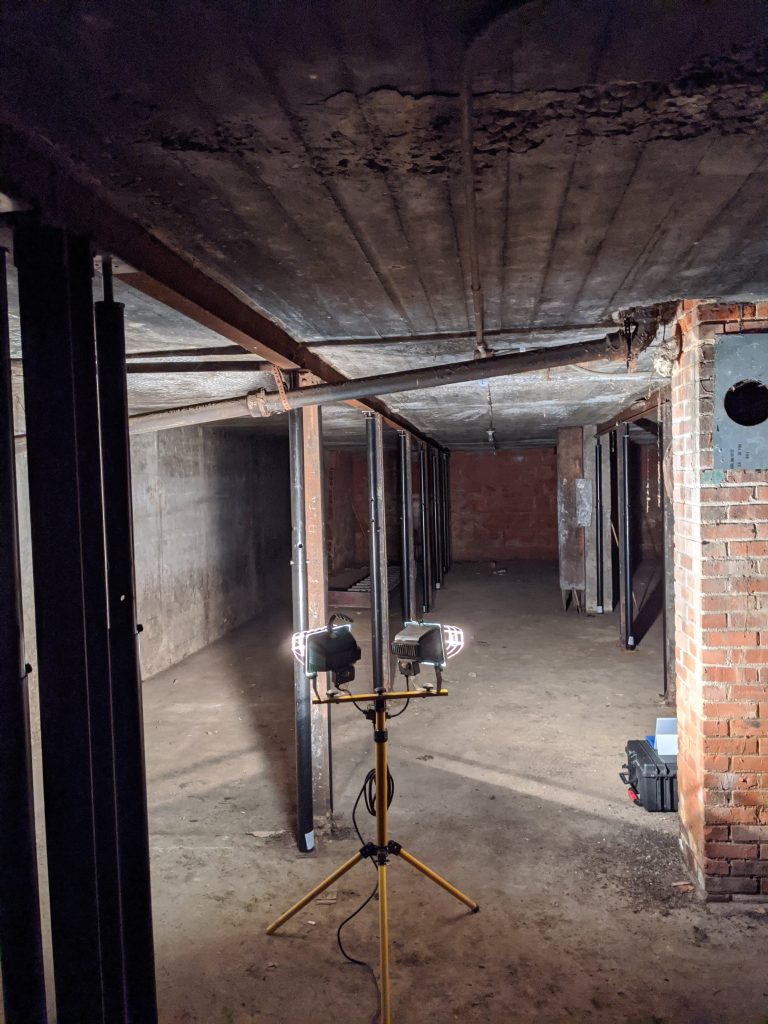 Basement of the carriage house during digital capture. October 2020. From Madisen Hvidberg.