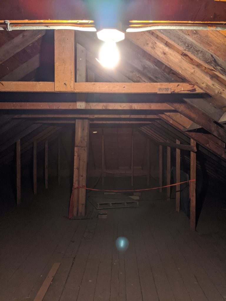 Forth floor of the carriage house during digital documentation. October 2020. From Madisen Hvidberg.