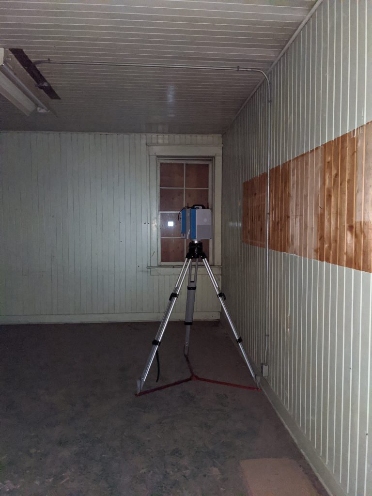 Third floor of the carriage house during digital documentation with a Z+F 5016 IMAGER. October 2020. From Madisen Hvidberg.