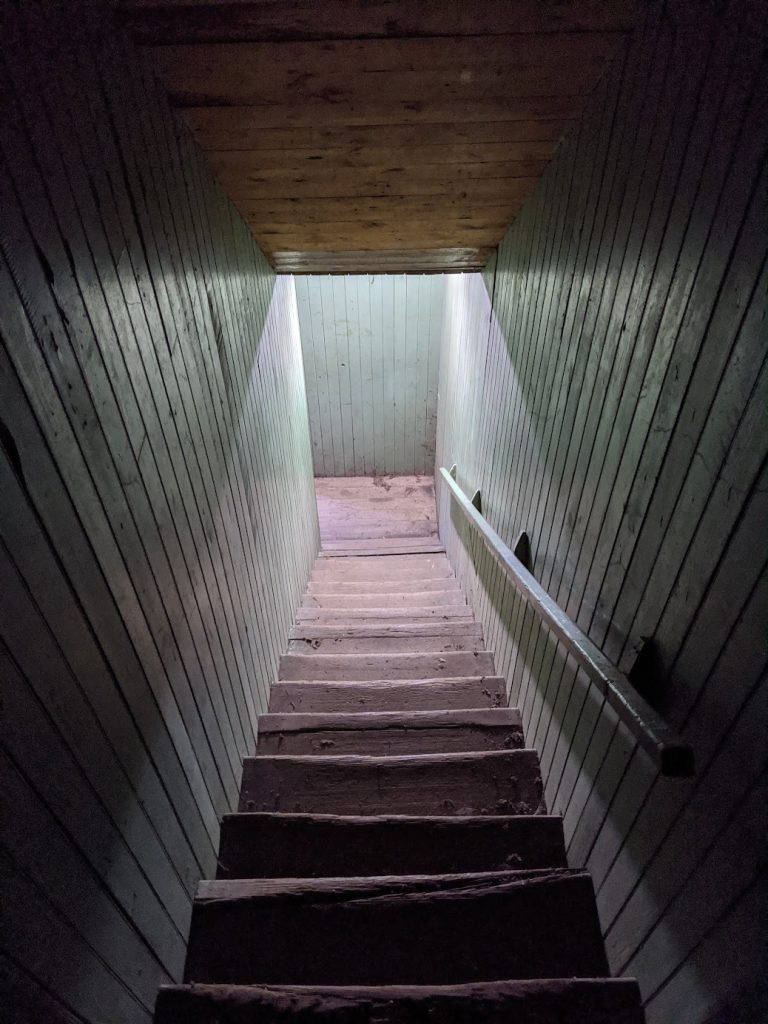 Stairs from the third to the second floor of the carriage house. October 2020. From Madisen Hvidberg.