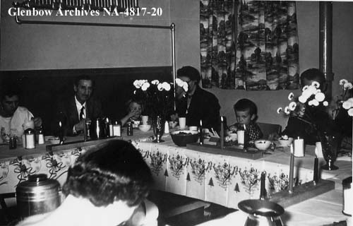 Table set for Christmas meal in the staff dining room, Old Sun School. 1955-1957. NA-4817-20. Courtesy of Glenbow Archives .