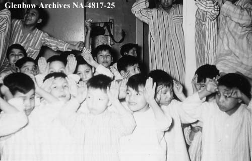 Bed time for junior boys, Old Sun School. 1955-1957. NA-4817-25. Courtesy of Glenbow Archives.