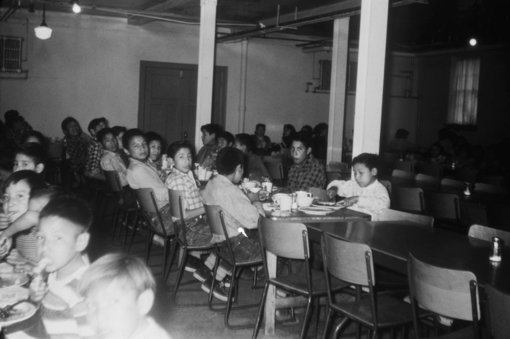 Students' Christmas dinner, Old Sun School. 1956. NA-4817-31. Courtesy of Glenbow Archives .